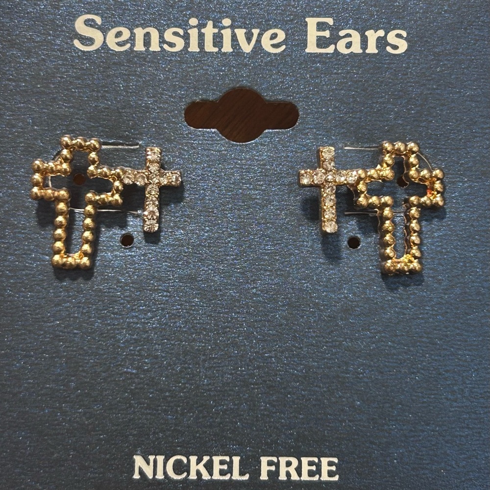 Gold and Silver Cross Stud Earrings Nickel-Free E16